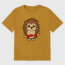 Мужская футболка оверсайз Ёжик и красный карандащ