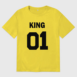 Футболка оверсайз мужская Черная футбольная надпись: король с номером 01, цвет: желтый