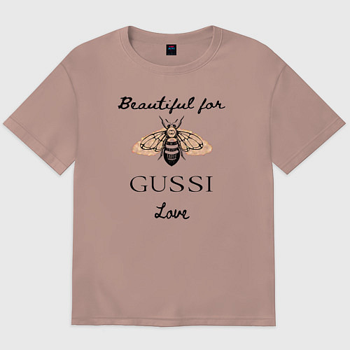 Мужская футболка оверсайз Гусси - пчела в стиле гучи / Пыльно-розовый – фото 1