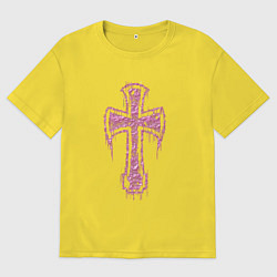 Футболка оверсайз мужская Крест с подтеками - розовый, цвет: желтый