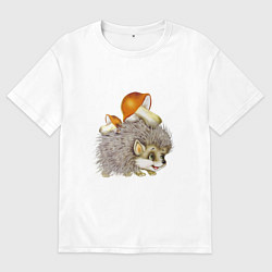 Мужская футболка оверсайз Добрый ежик с грибами