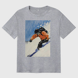 Мужская футболка оверсайз Горнолыжный спорт спуск - живопись маслом