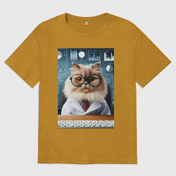 Мужская футболка оверсайз Кот аналитик - нейроарт