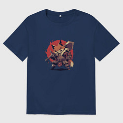 Мужская футболка оверсайз Боевой лис с большим мечом