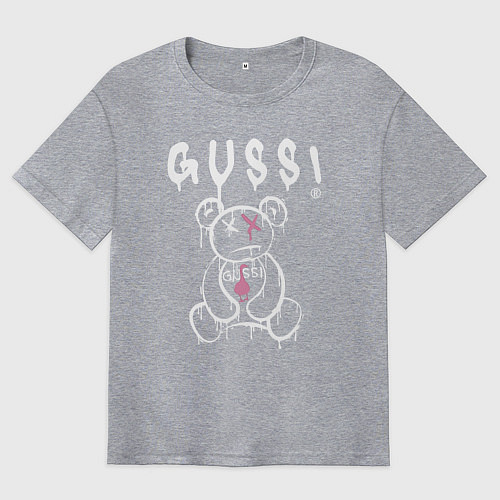 Мужская футболка оверсайз Гусси - мишка с гусем / Меланж – фото 1