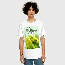 Футболка оверсайз мужская Символ 2025 года зеленая змея и надпись: с новым г, цвет: белый — фото 2