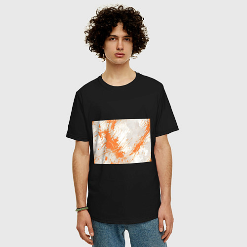 Мужская футболка оверсайз Оранжевая краска на белом / Черный – фото 3
