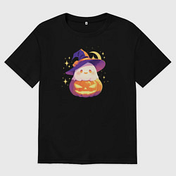 Футболка оверсайз мужская Приведение на тыкве, цвет: черный