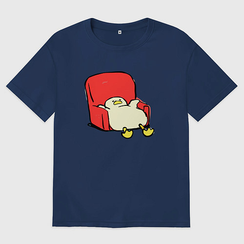 Мужская футболка оверсайз Толстая утка в кресле / Тёмно-синий – фото 1
