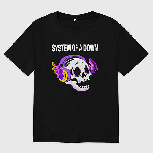 Мужская футболка оверсайз System of a Down - неоновый череп / Черный – фото 1