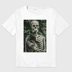 Мужская футболка оверсайз Скелет с черным котом