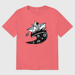 Мужская футболка оверсайз Кораблик на космической волне