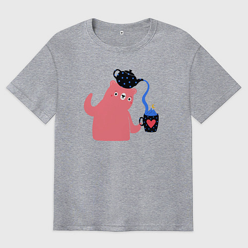 Мужская футболка оверсайз Чаепитие у мишки / Меланж – фото 1