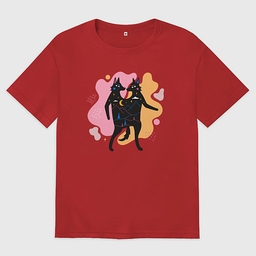 Мужская футболка оверсайз Танец лисичек / Красный – фото 1