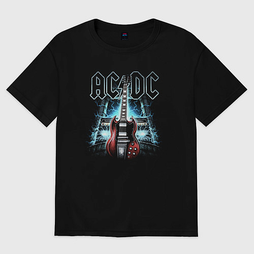 Мужская футболка оверсайз AC DC Guitar / Черный – фото 1