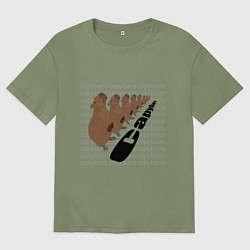 Футболка оверсайз мужская Капибара в шеренге - мем, цвет: авокадо