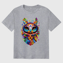 Мужская футболка оверсайз Сюрреалистичная сова радужные перья