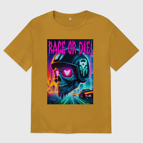 Мужская футболка оверсайз Гоняйся или умри - жизненный девиз / Горчичный – фото 1