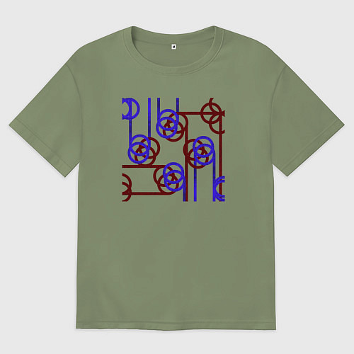 Мужская футболка оверсайз Абстракция красно-синих линий / Авокадо – фото 1