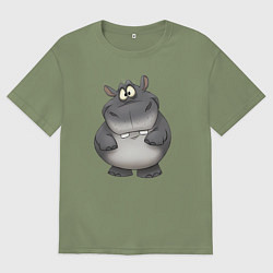 Мужская футболка оверсайз Бегемот улыбается