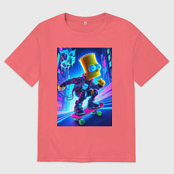 Мужская футболка оверсайз Барт Симпсон на скейтборде - неоновое свечение