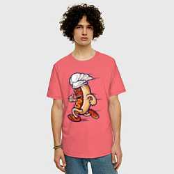 Футболка оверсайз мужская Повар хот-дог, цвет: коралловый — фото 2