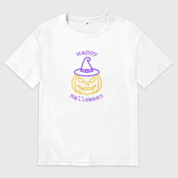 Мужская футболка оверсайз Неоновая тыква в шляпе ведьмы