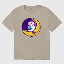 Мужская футболка оверсайз Единорог читает на луне