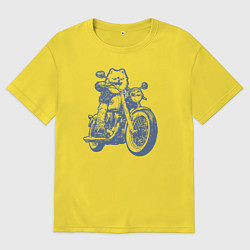 Мужская футболка оверсайз Шпиц байкер на мотоцикле на чоппере померанец