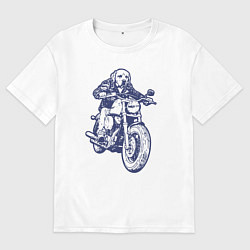 Мужская футболка оверсайз Лабрадор байкер на мотоцикле чоппере