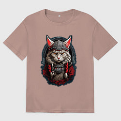 Мужская футболка оверсайз Кот викинг