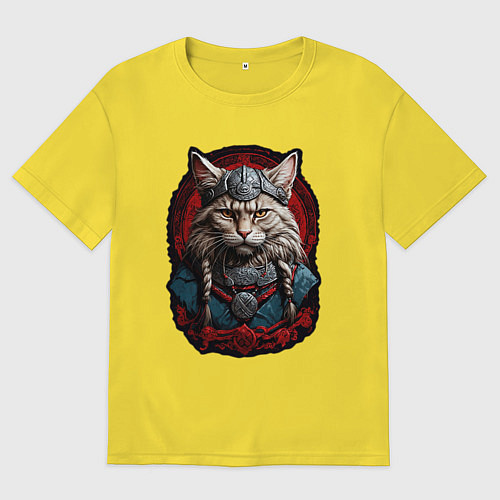 Мужская футболка оверсайз Кот викинг / Желтый – фото 1