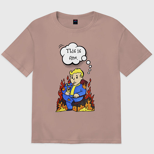 Мужская футболка оверсайз Vault boy in the fire / Пыльно-розовый – фото 1