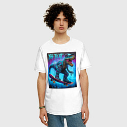 Футболка оверсайз мужская Dude tyrannosaur on a skateboard - ai art, цвет: белый — фото 2
