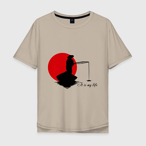 Мужская футболка оверсайз Японская рыбалка / Миндальный – фото 1