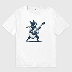 Футболка оверсайз мужская Бостон-терьер играет на гитаре, цвет: белый