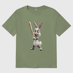 Футболка оверсайз мужская Заяц спортивный, цвет: авокадо