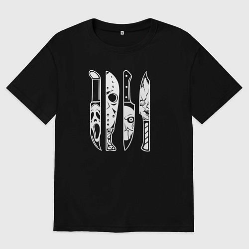 Мужская футболка оверсайз 4 злодея из фильмов ужасов / Черный – фото 1