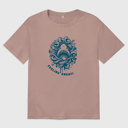 Мужская футболка оверсайз Акула показалась в волнах