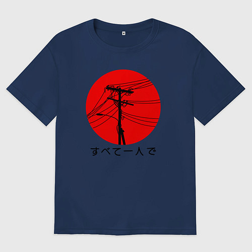 Мужская футболка оверсайз Японский вайб / Тёмно-синий – фото 1