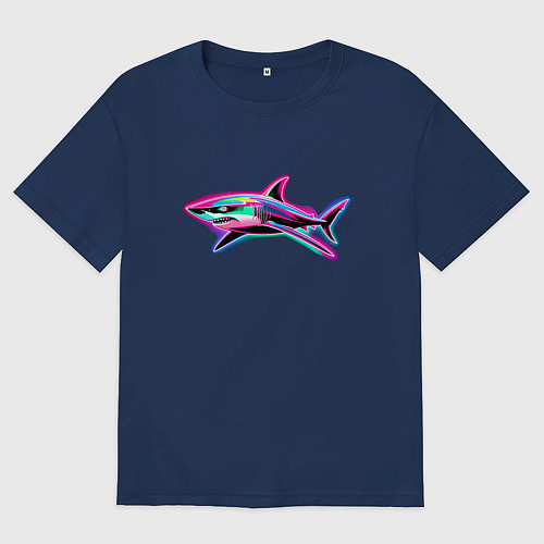 Мужская футболка оверсайз Светящаяся акула / Тёмно-синий – фото 1