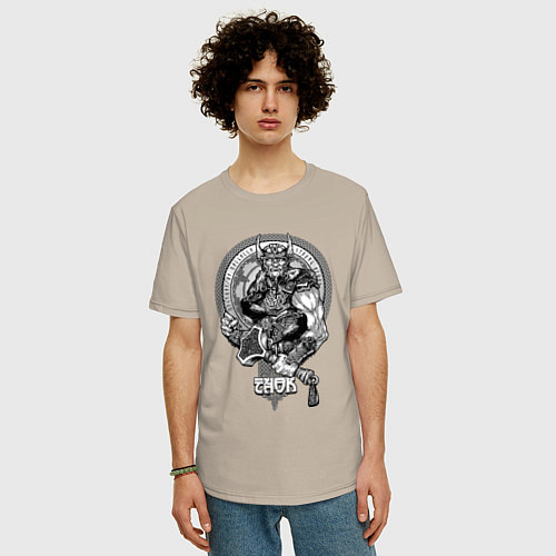 Мужская футболка оверсайз Victory or Valhalla / Миндальный – фото 3