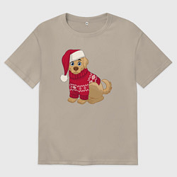 Мужская футболка оверсайз Собачка в новогоднем свитере