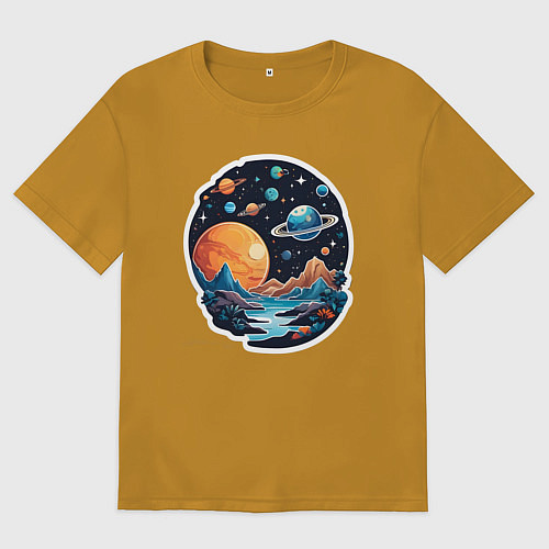 Мужская футболка оверсайз Далеко в космосе планеты / Горчичный – фото 1