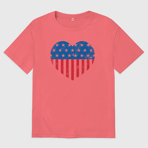 Мужская футболка оверсайз Сердце США / Коралловый – фото 1