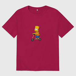 Футболка оверсайз мужская Барт Симпсон на самокате, цвет: маджента