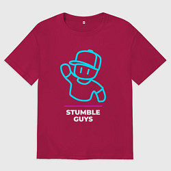 Футболка оверсайз мужская Символ Stumble Guys в неоновых цветах, цвет: маджента