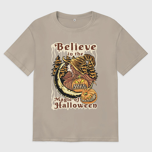 Мужская футболка оверсайз Хэллоуин ведьма / Миндальный – фото 1