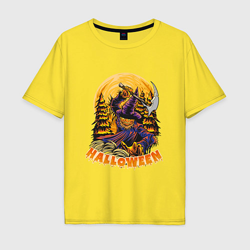 Мужская футболка оверсайз Хэллоуин пугало с косой / Желтый – фото 1