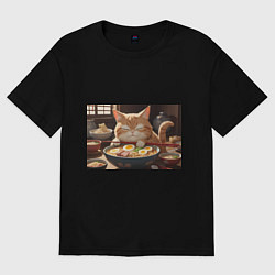 Мужская футболка оверсайз Кот обожает рамен